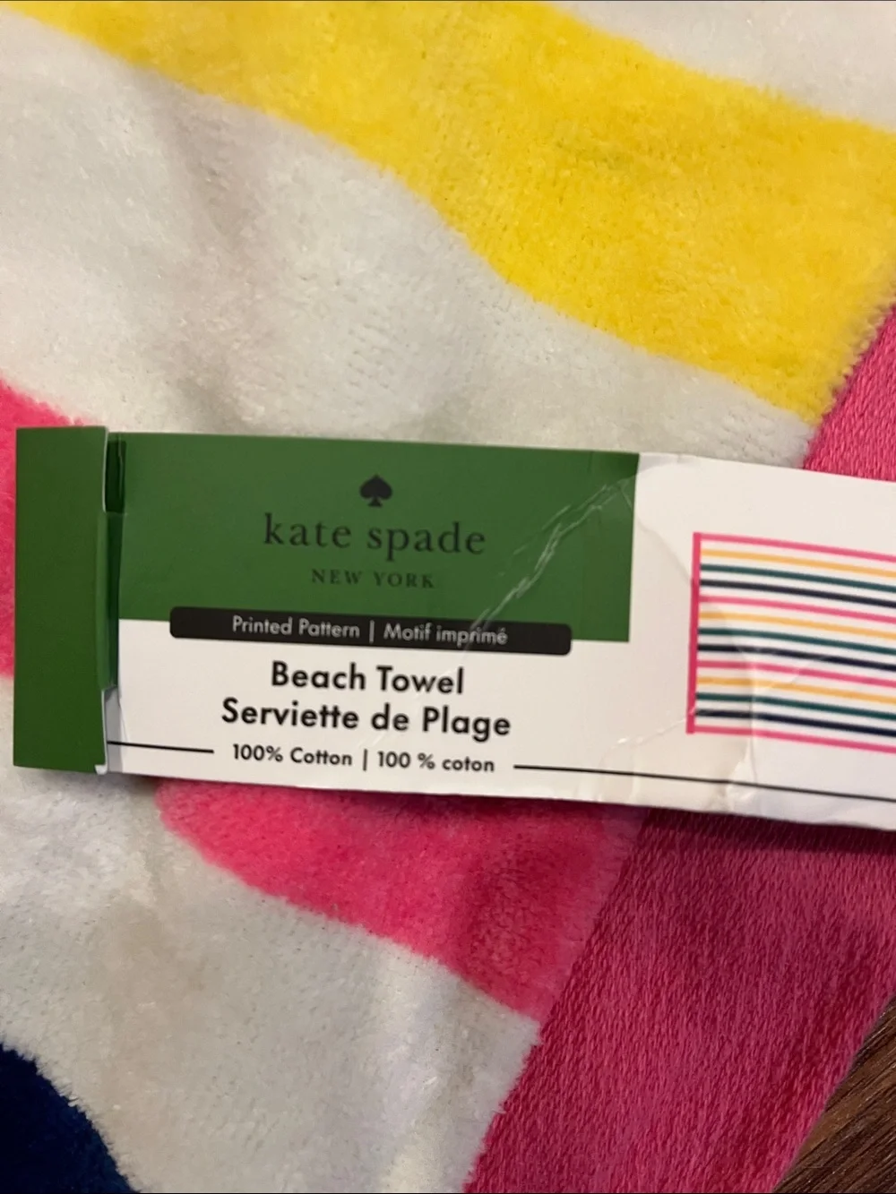Kate Spade Striped Beach Towel in Pink, Yellow, Green, Navy and White